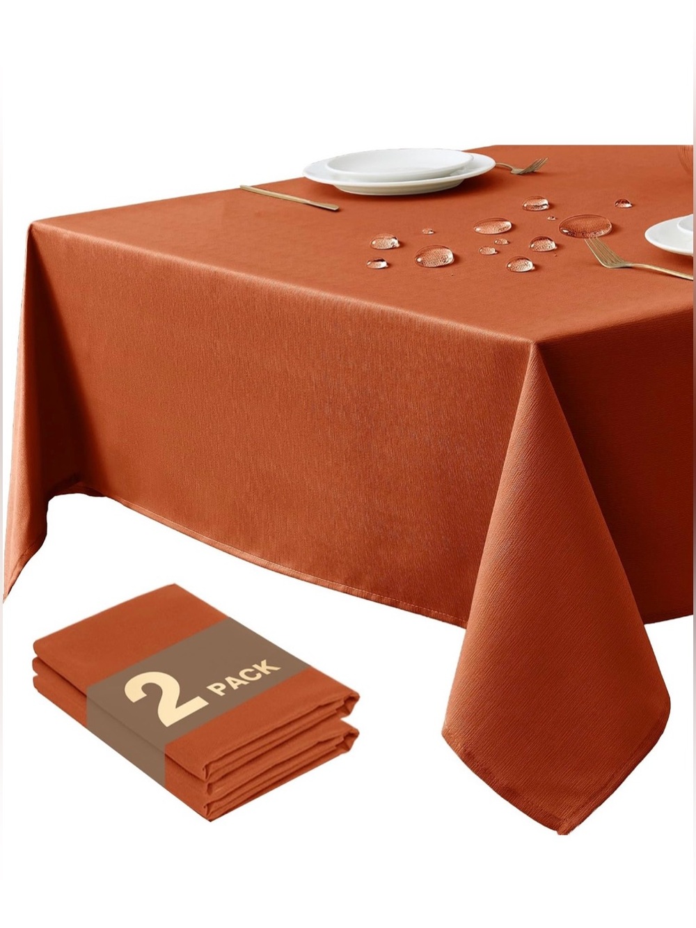 Rust Orange Water-Resistant Tablecloth - 2 Pack
